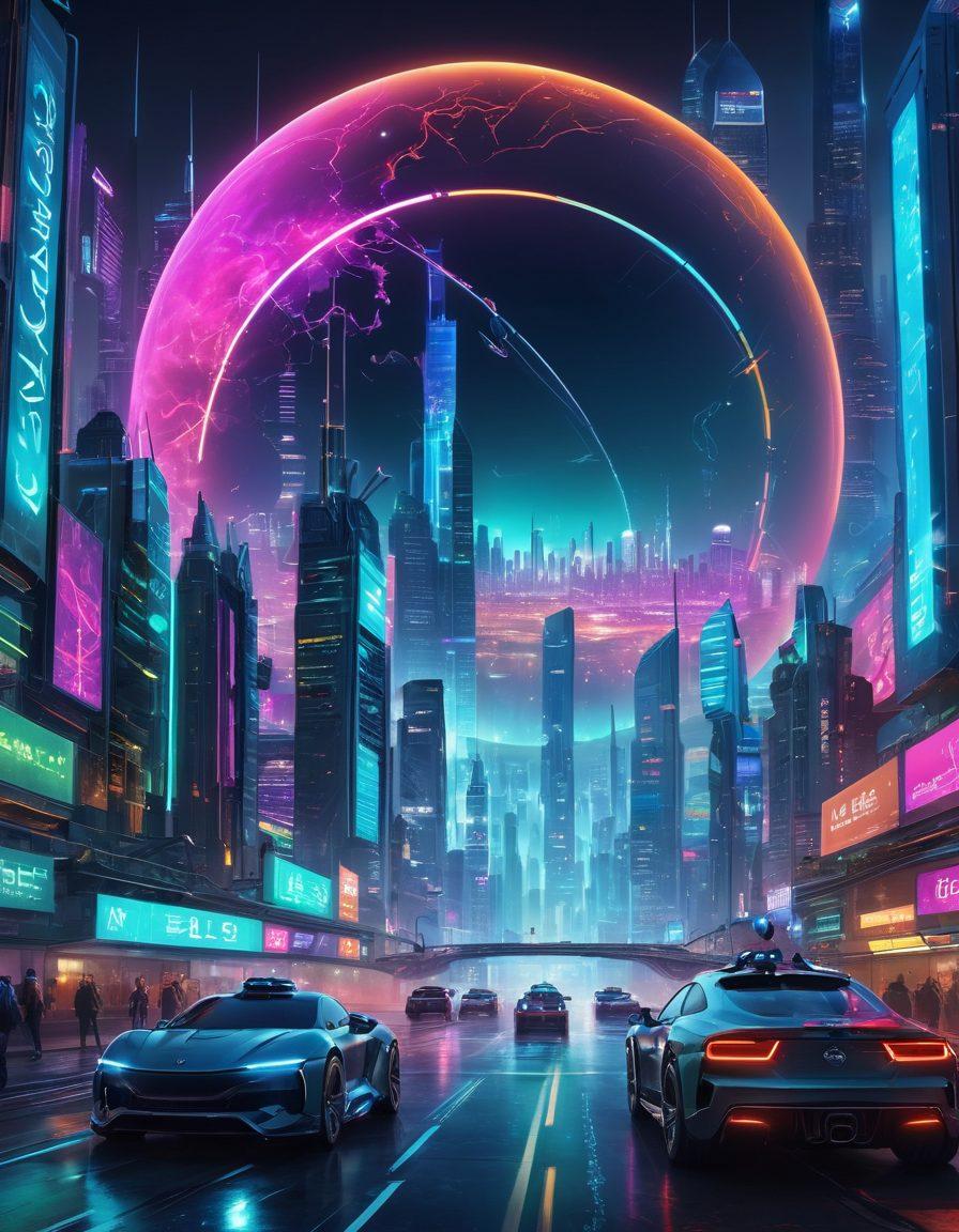 A dynamic split-view image showcasing innovative hemispheric technologies: on one side, a futuristic city skyline with advanced architecture and eco-friendly vehicles; on the other, a brainstorming session among diverse scientists and engineers around a holographic globe. Bright, engaging colors to symbolize collaboration and progress, with elements like digital screens and wireless communication devices. cyberpunk. vibrant colors. super-realistic.